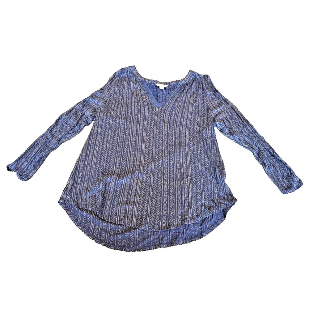 Lucky Brand Women's V-Neck 3/4 Sleeve Blouse;‎ Blue/White Print; Stretch; Small